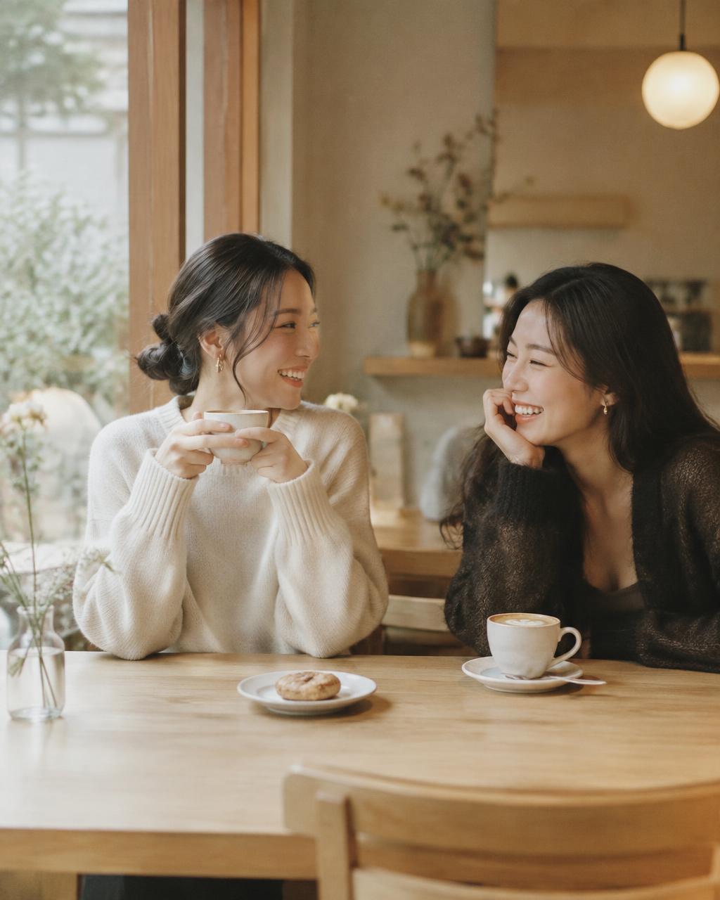 カフェで笑い合う女性たち